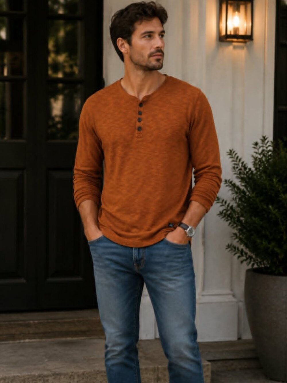 Superdry Men’s Orange Henley Long Sleeve Shirt Size XL